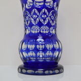 Vase bleu cobalt en cristal de plomb taillé à la main par caesar crystal bohemiae co, années 1980