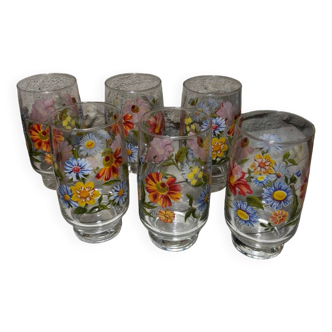 Set of 6 Large vintage flower glasses