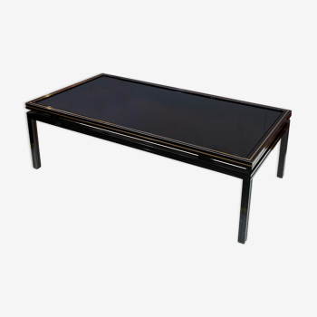 Coffee table Pierre Vandel glass and aluminum black circa 1970