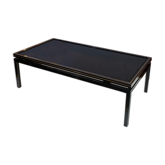 Coffee table Pierre Vandel glass and aluminum black circa 1970