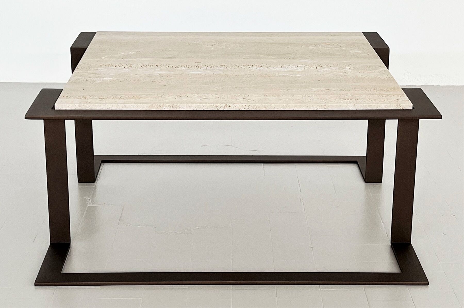 Italian mid-century travertine marble coffee table and metal base, 1970