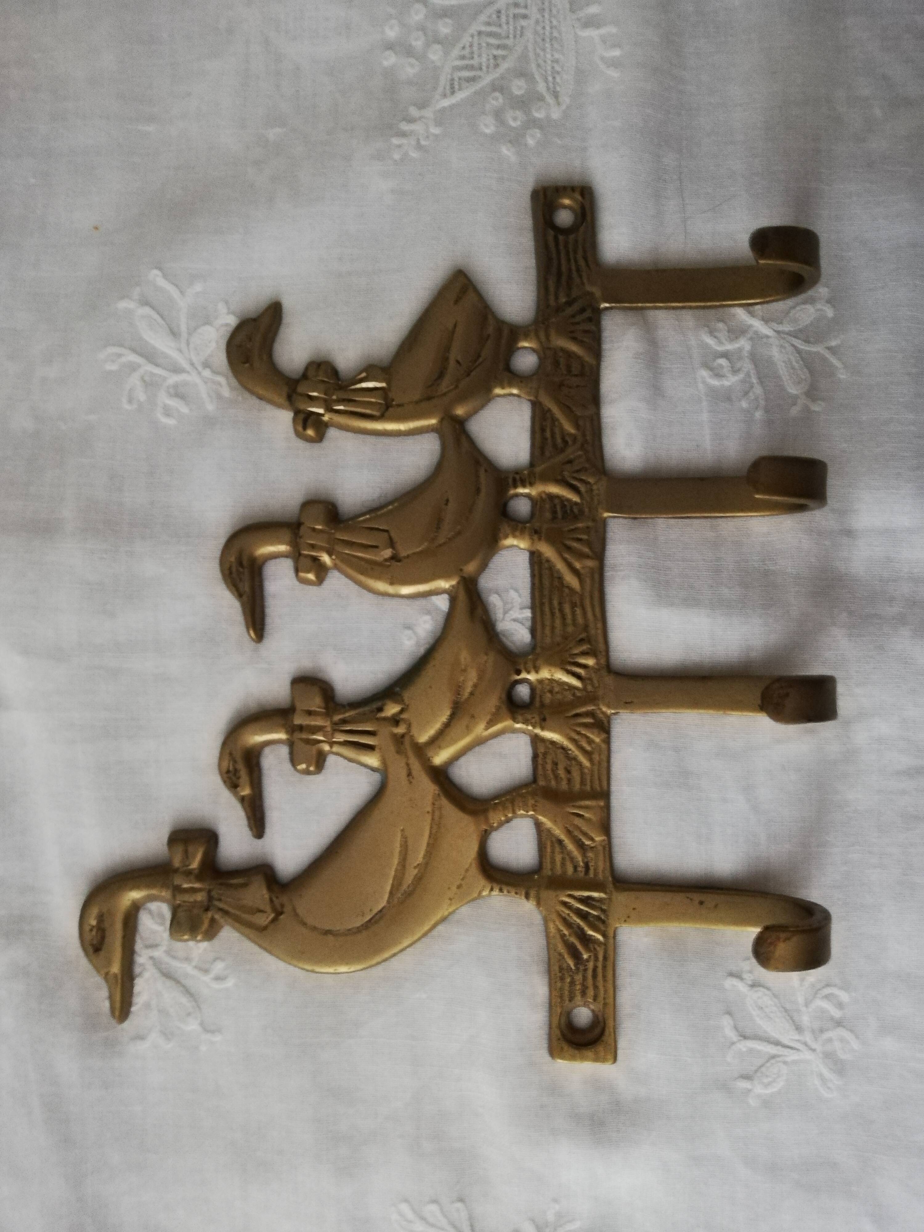 Key hanger, vintage brass tea towels