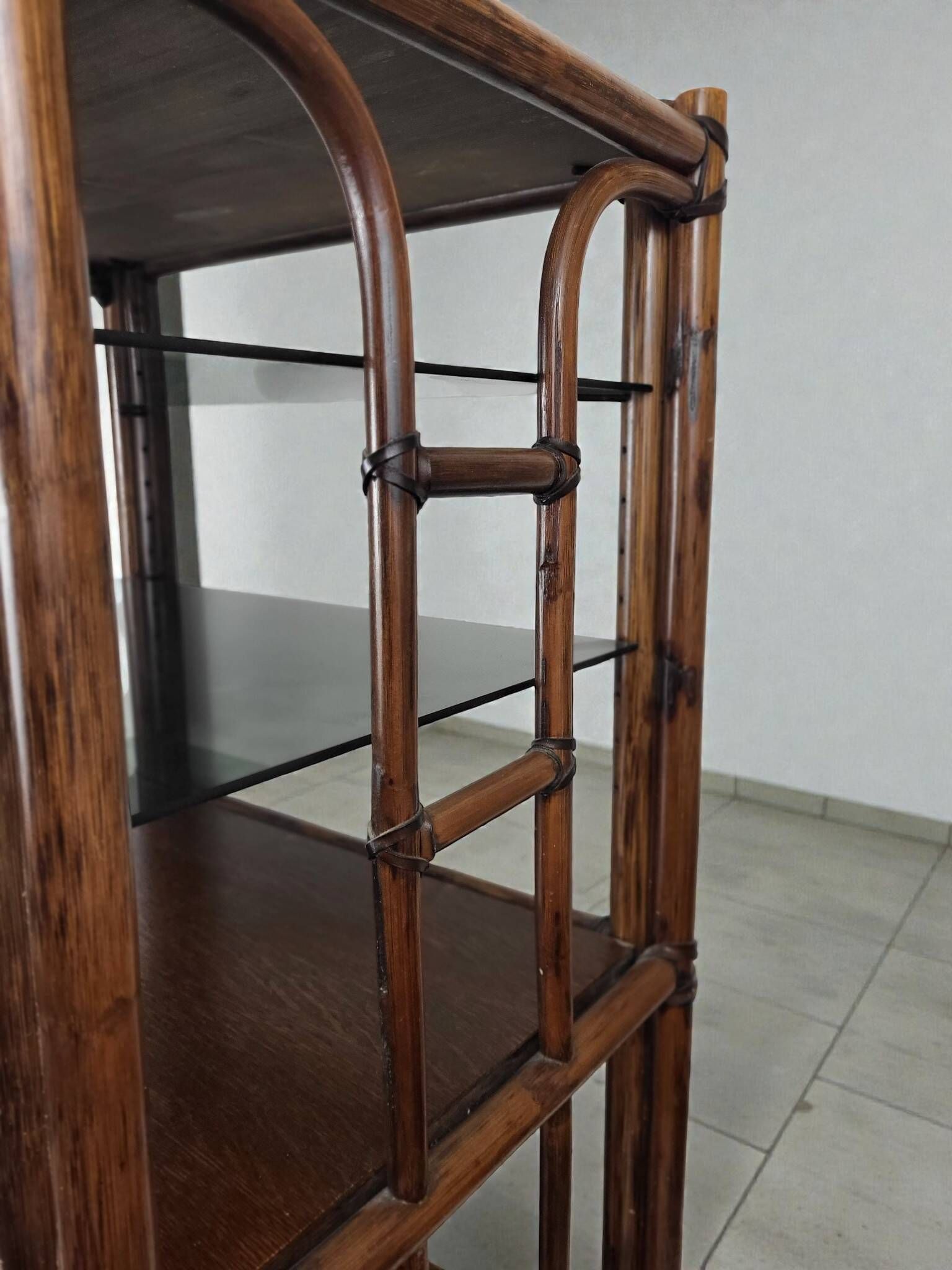 Bamboo shelf with smoked glass, 1970s