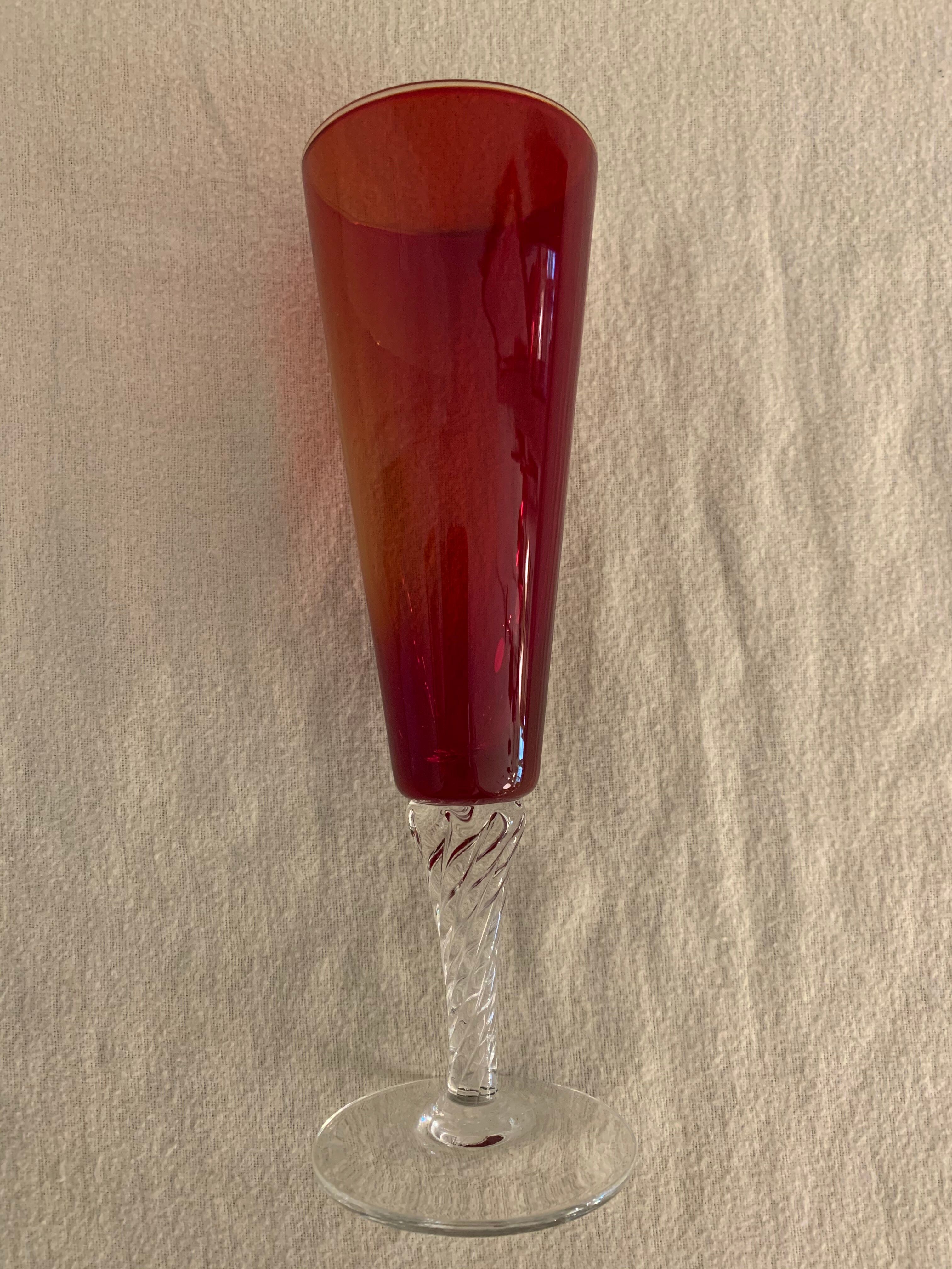5 colorful champagne flutes in Murano 1970 glass