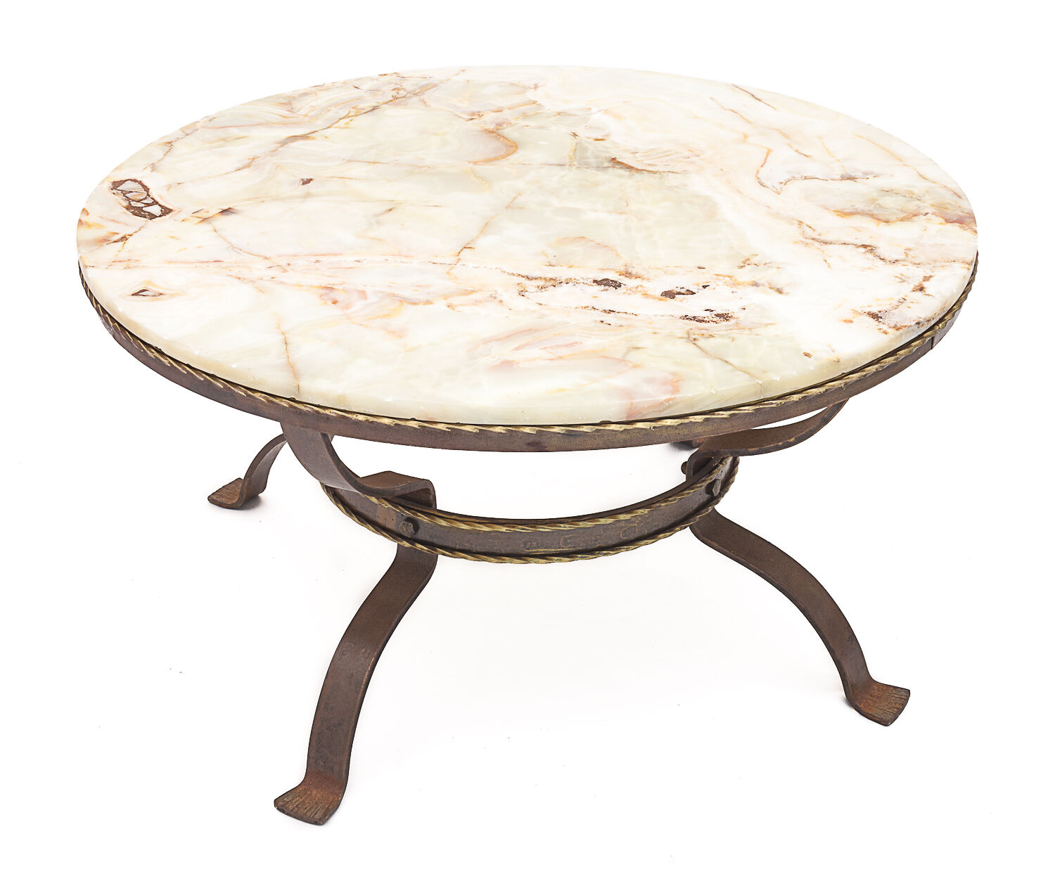 Round table wrought iron onyx, 1950