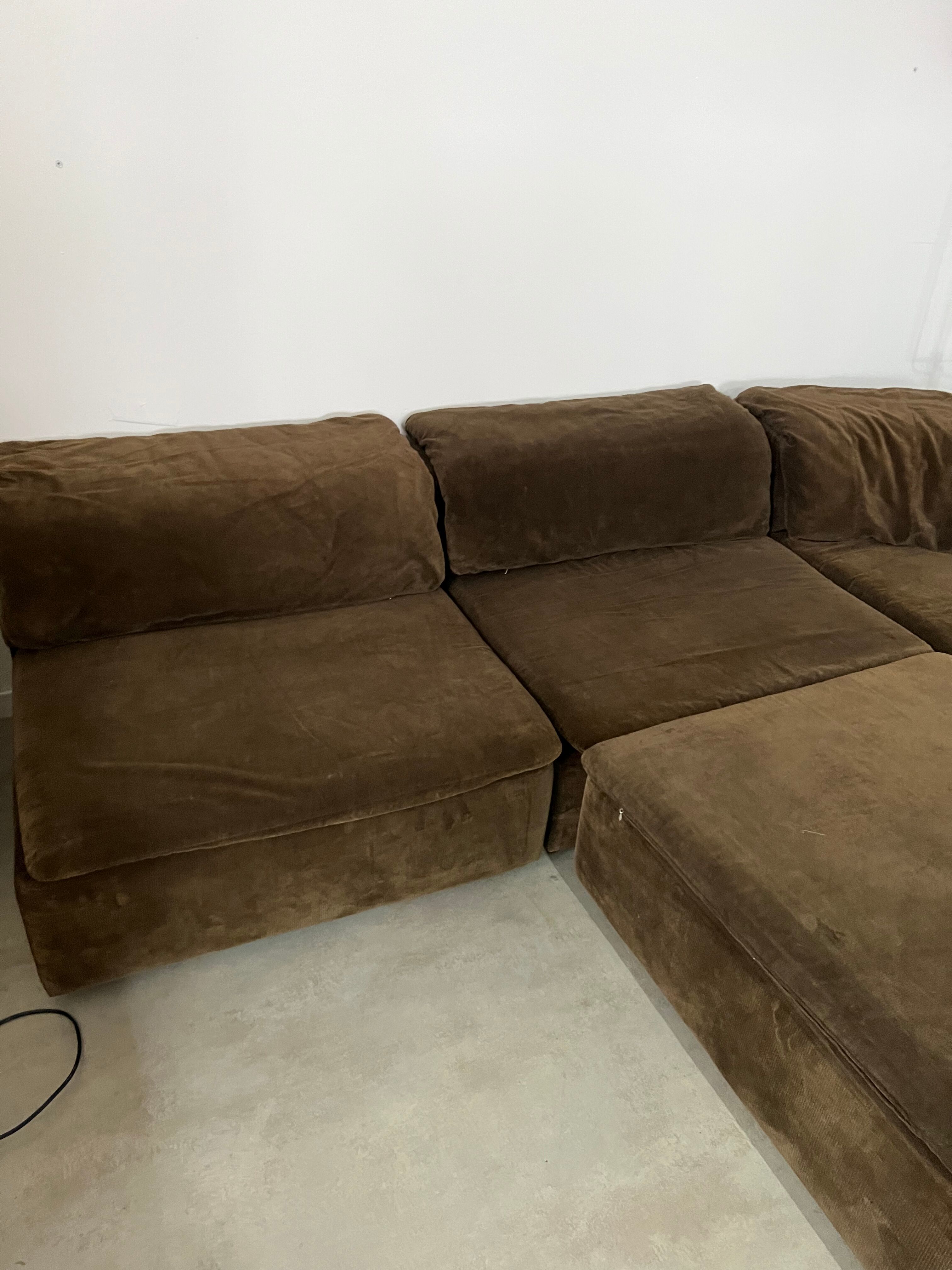 Old vintage modular sofa 6 elements of the 70s velvet / design