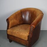Fauteuil club vintage en cuir couleur cognac, pays-bas