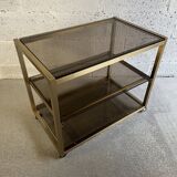 Gold metal and smoked glass serving trolley from the 70s