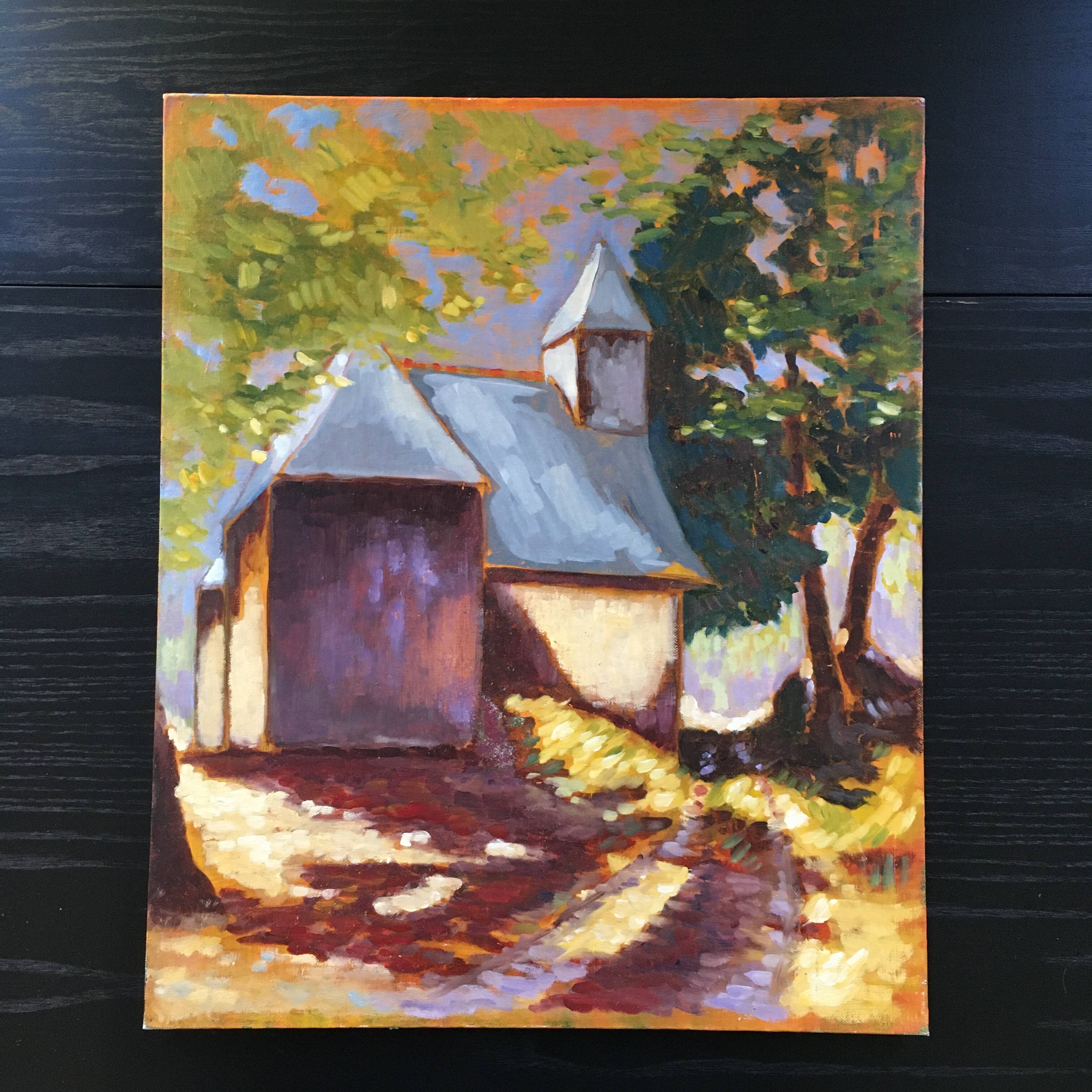 Tableau chapelle bretonne fauve