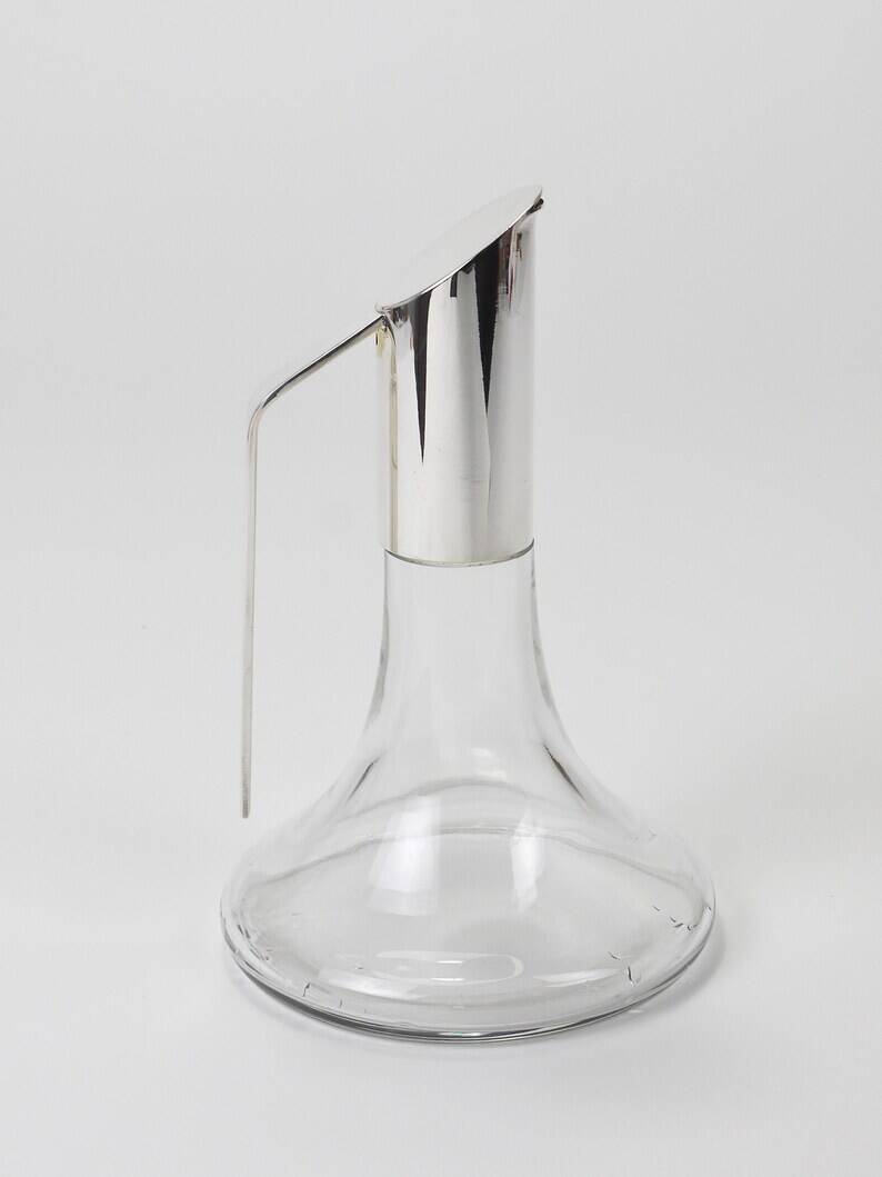 Riedel Mesa Elegant Silver & Crystal Carafe, Decanter, Pitcher, Italy, 1980s