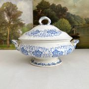 Antique ironstone tureen “Flora Lichen” Creil and Montereau