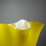 Fazzoletto vase in blown Italian glass, yellow opaline lined, Murano 1960-70.