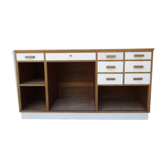 1950s oak bar counter, bevelled façade