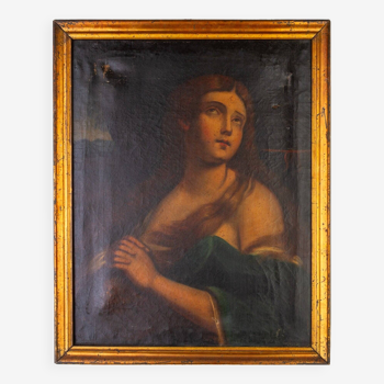 Portrait Peinture à l'Huile 19ème Siècle - Madeleine Pénitente