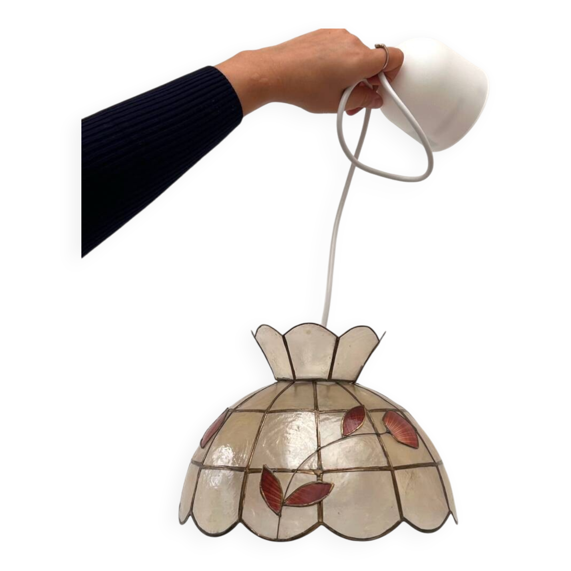 Mother-of-pearl pendant - pink leaf decorations