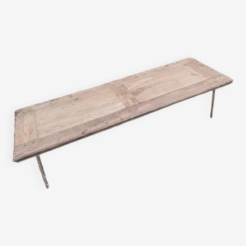 Table basse salon bois massif pieds métal chromé patiné