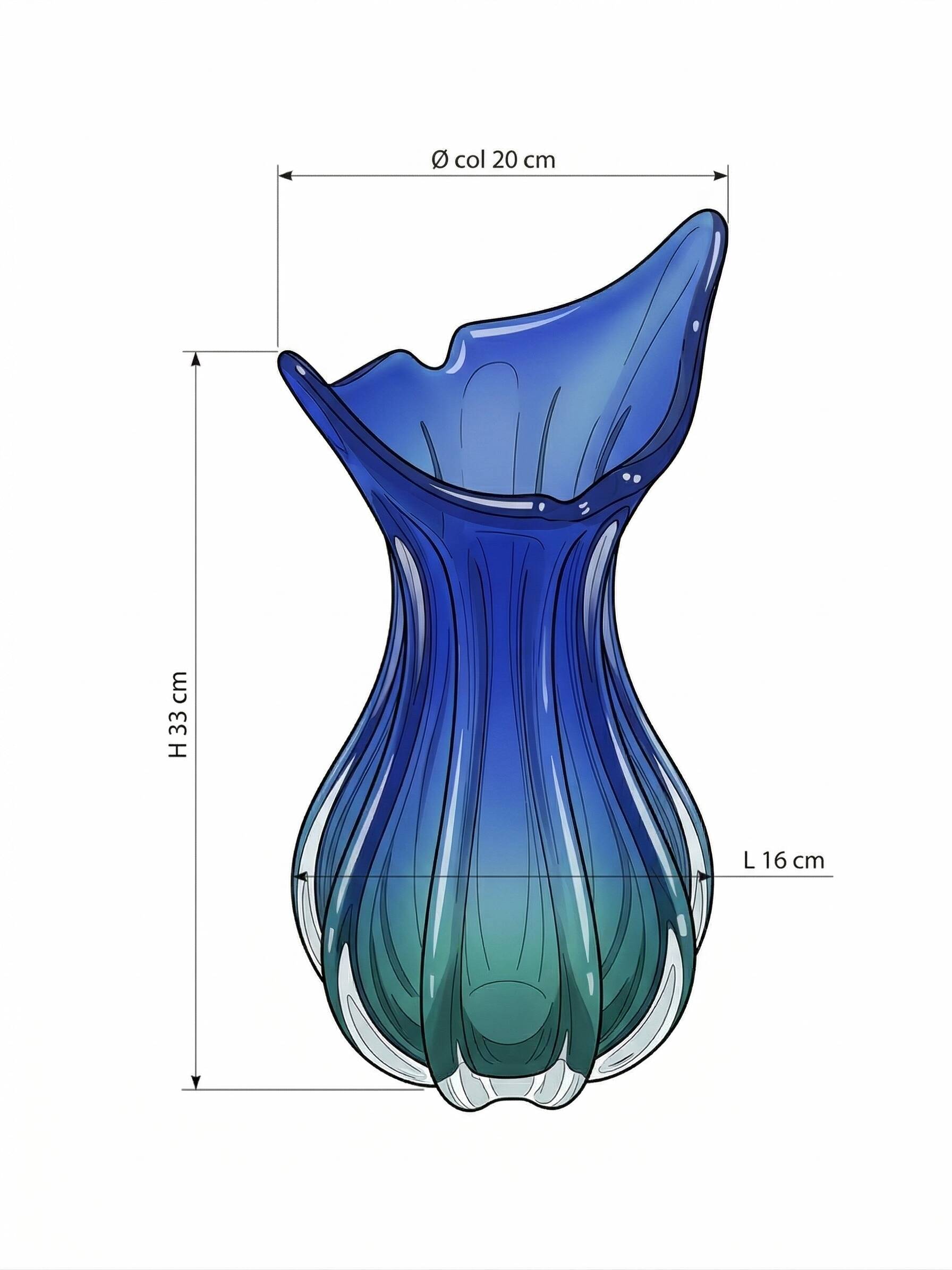Large Murano Sommerso Vase 33cm - Cobalt Blue & Emerald - 2.8kg