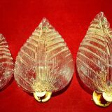 Set of 3 vintage MURANO glass leaf wall lights 1950