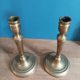 1 pair of weathered golden brass metal candlesticks