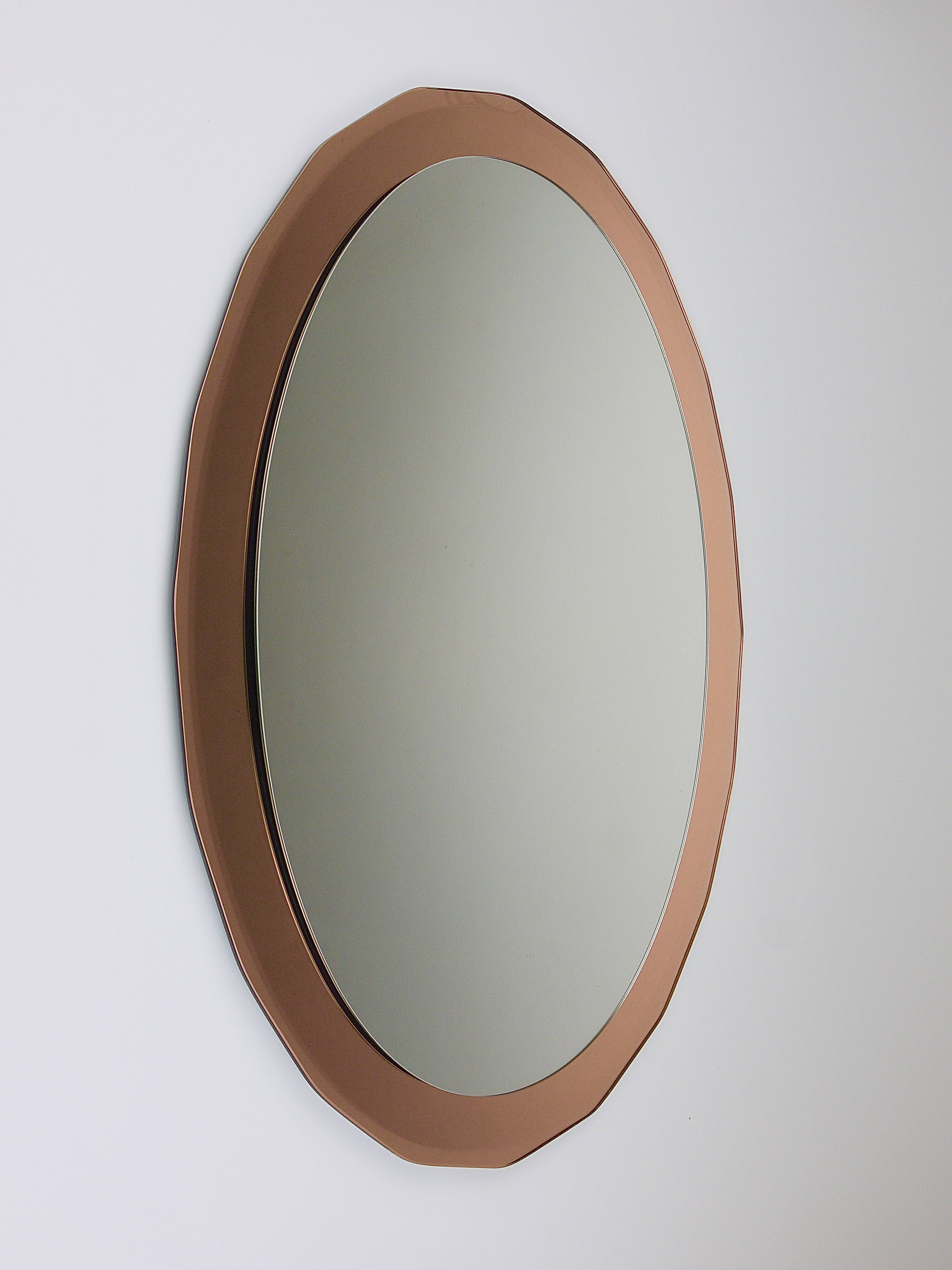 Cristal Arte Pink Oval Rosé Mid-Century Wall Mirror, Italy, 1960s