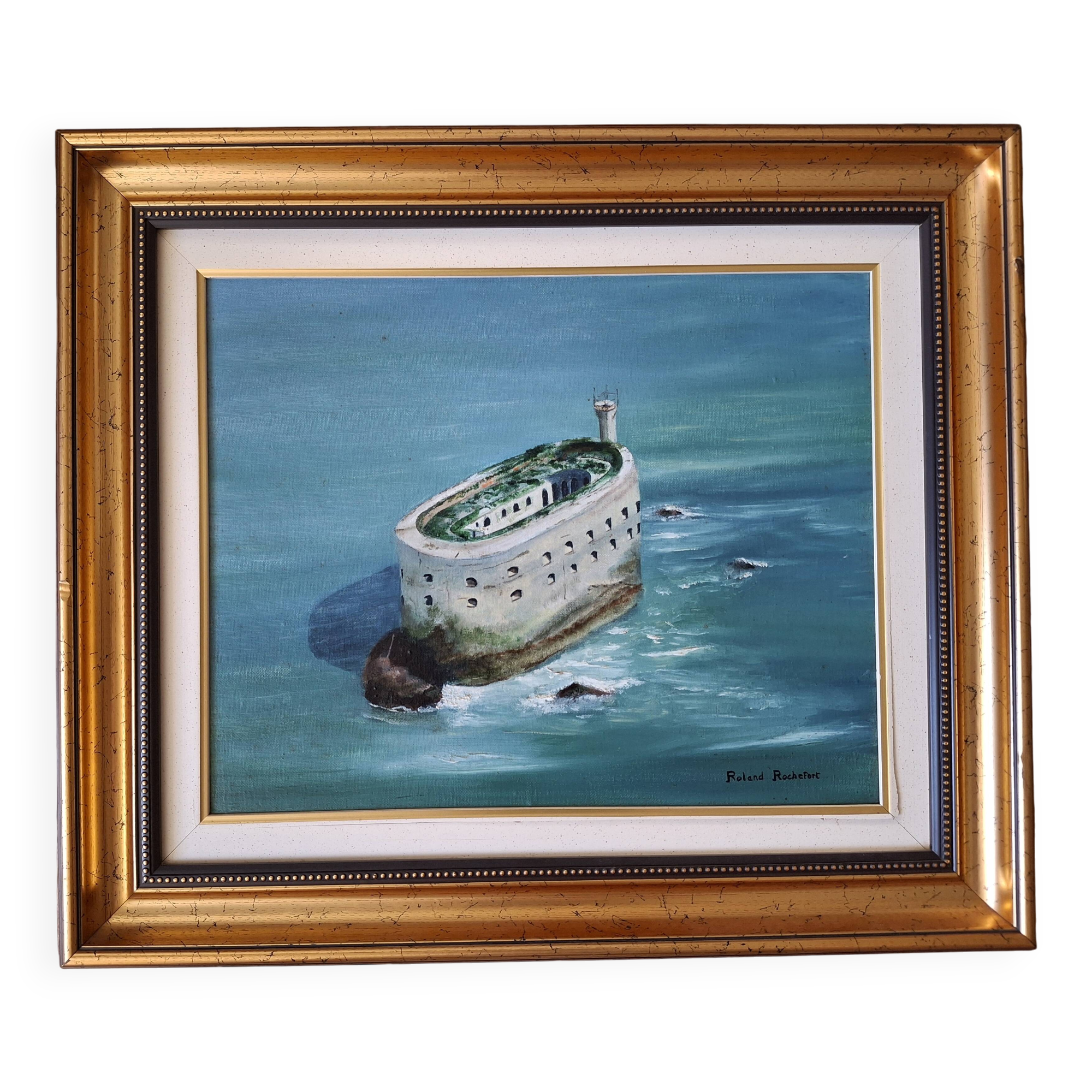 Oil on canvas by Roland Rochefort signed and framed Fort Boyard