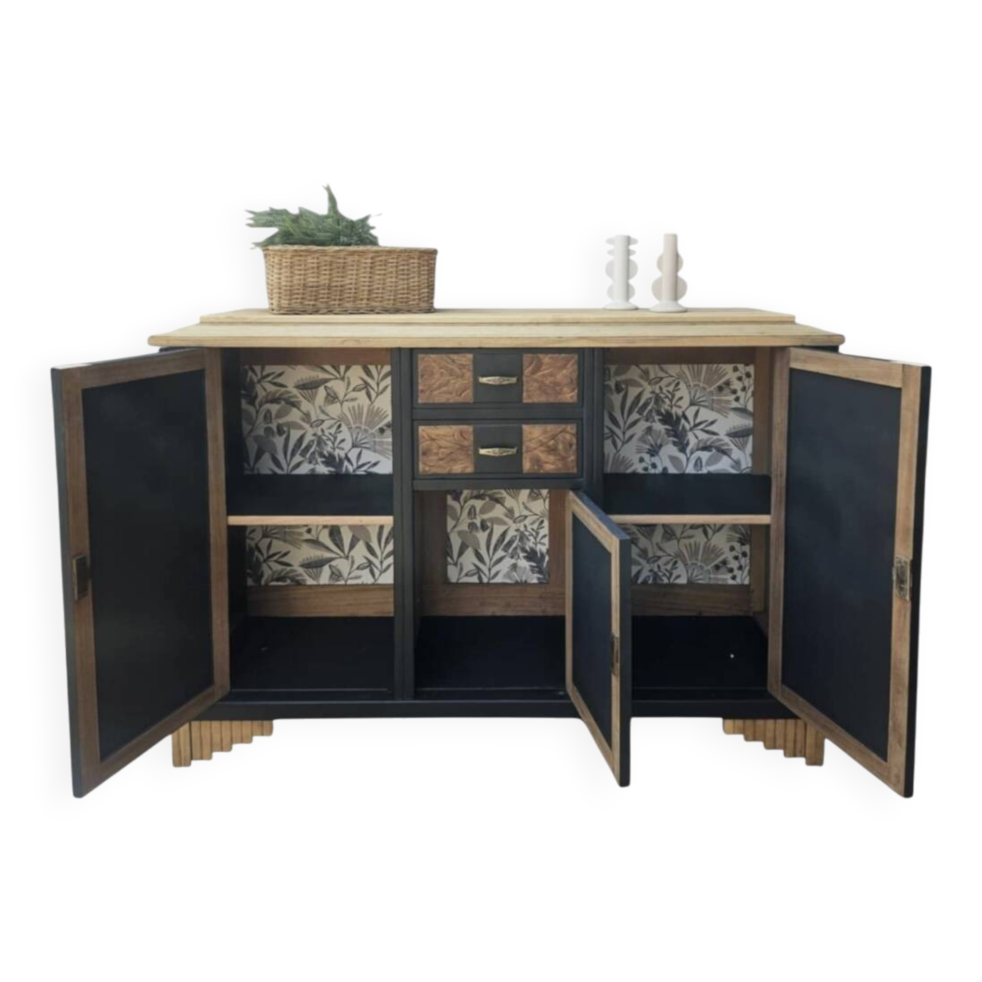 Black and wood art deco sideboard