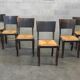 Suite of 6 chairs brutalist style straw and solid oak