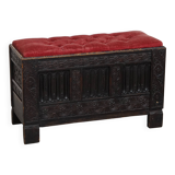 Antique English Bench/Chest with Red Tufted Seat