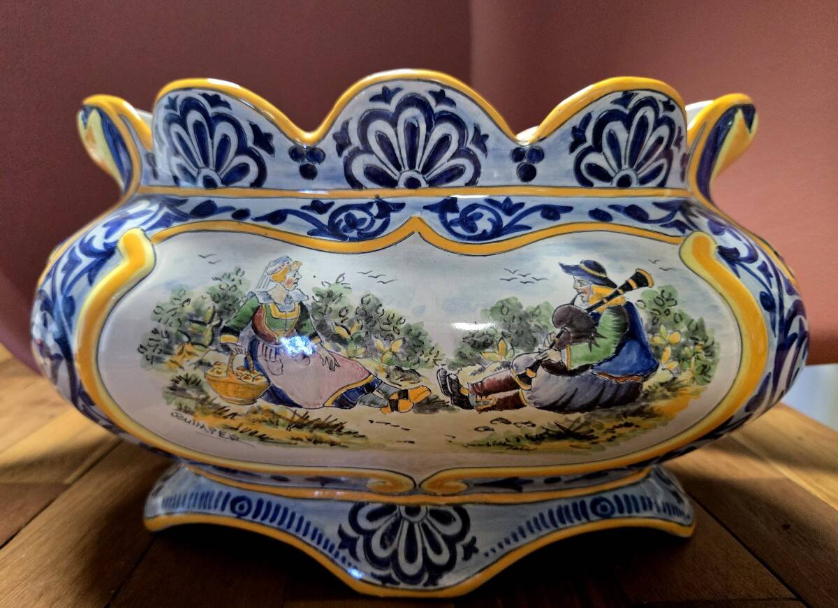 Henriot Quimper: large painted faience planter