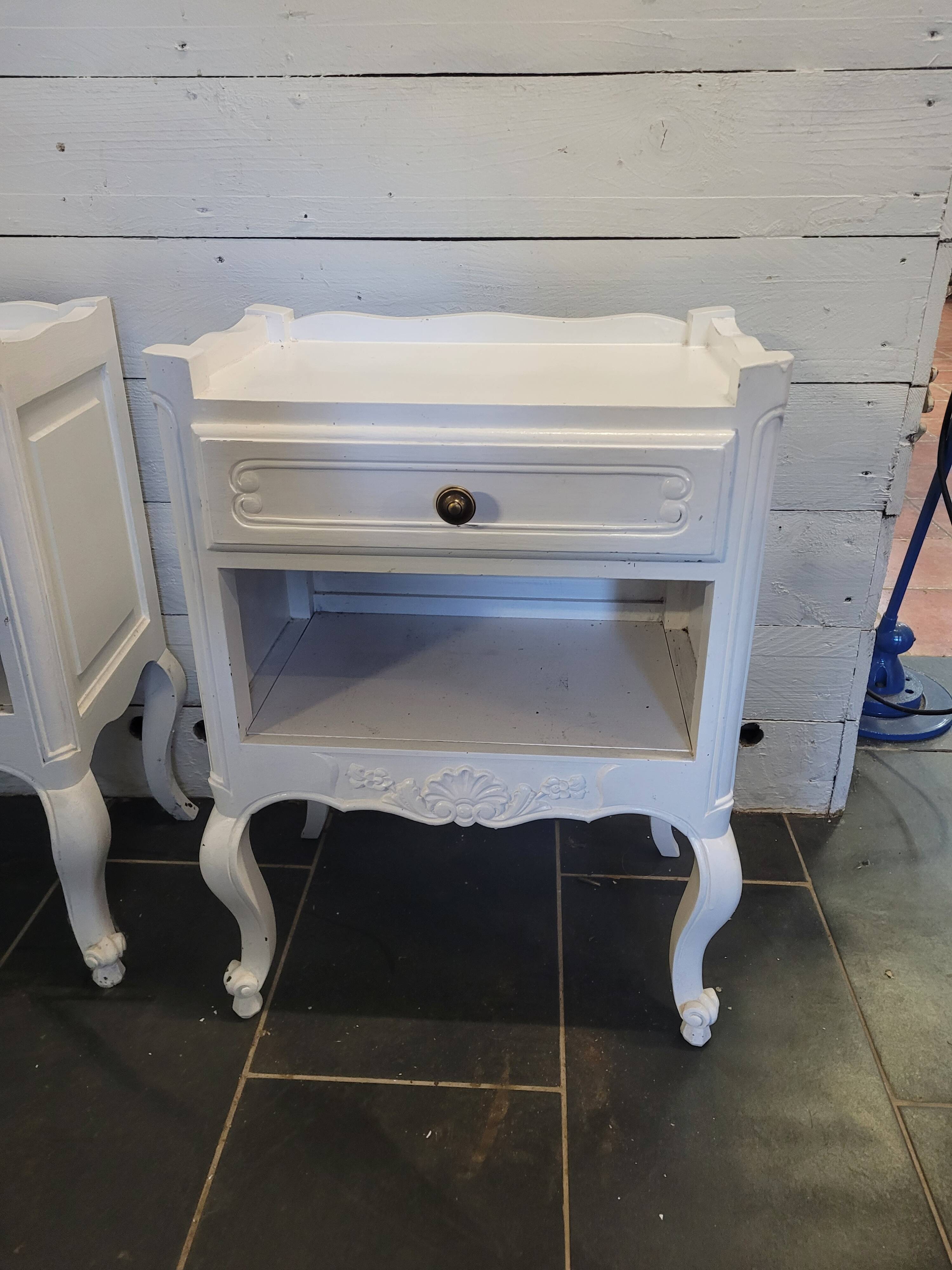 Pair of white patinated Louis XV style bedside tables