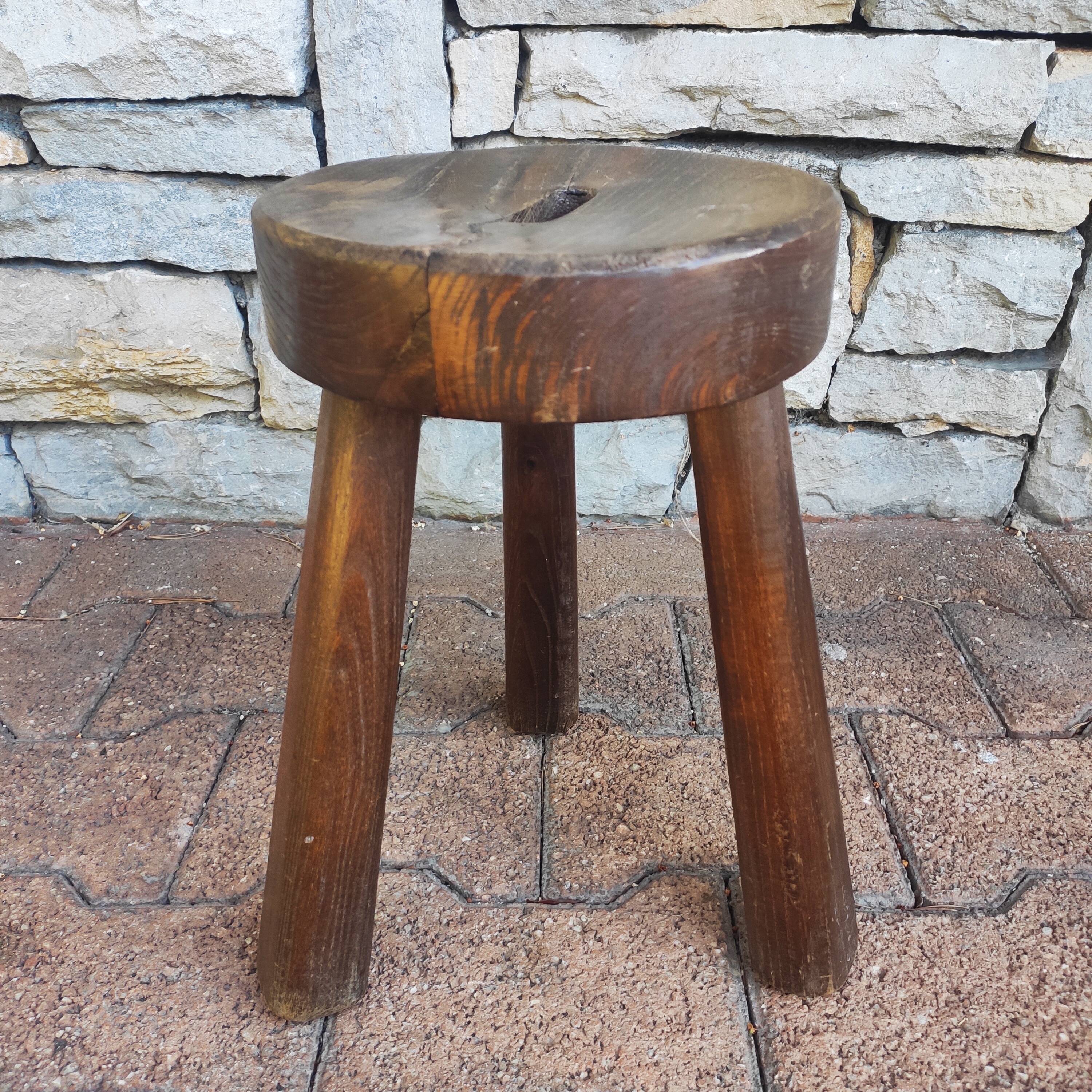 Antique handmade brutalist tripod stool 1960
