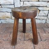 Tabouret tripode brutaliste ancien fait main 1960