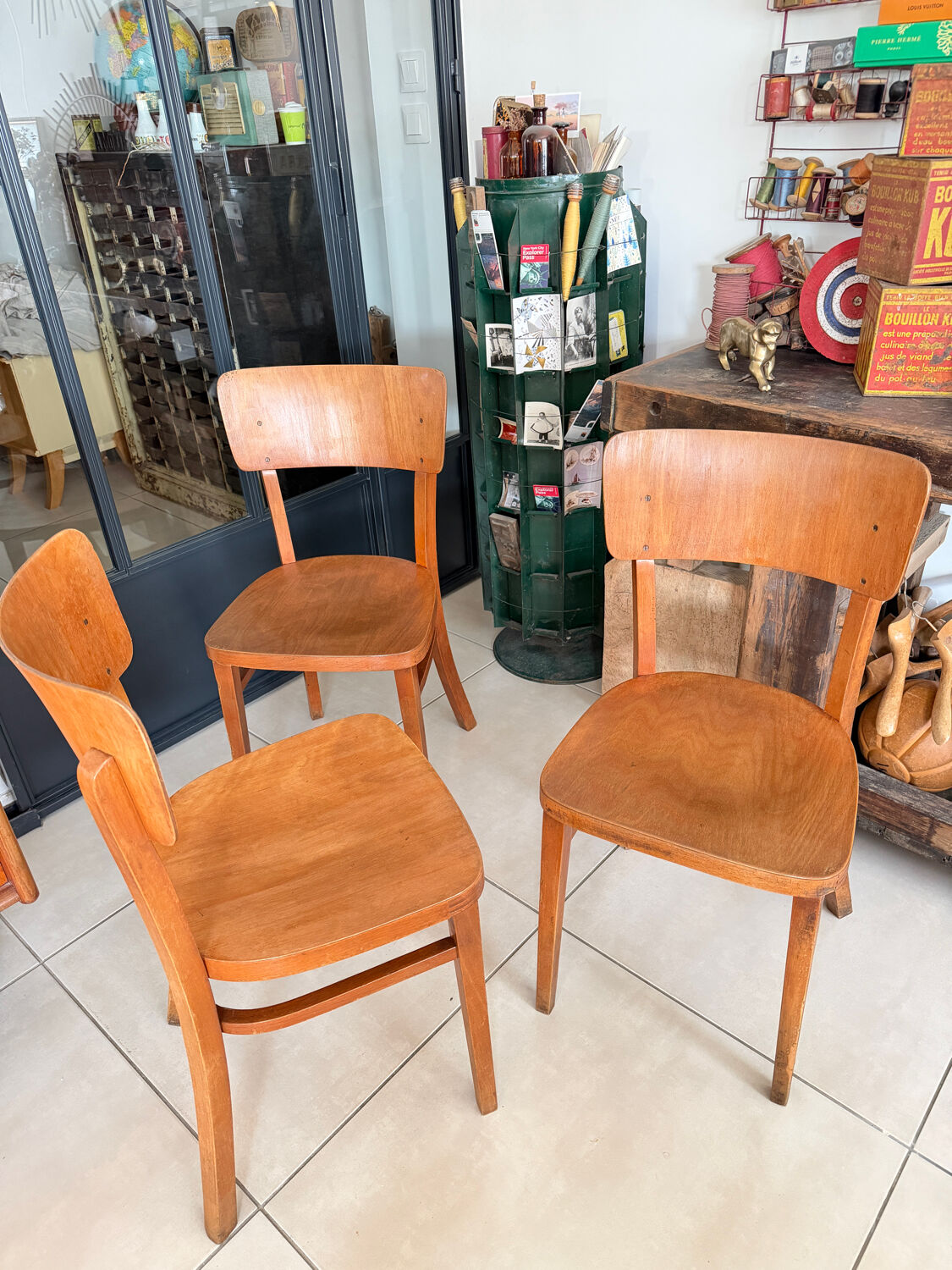 Set of 3 vintage Thonet bistro chairs