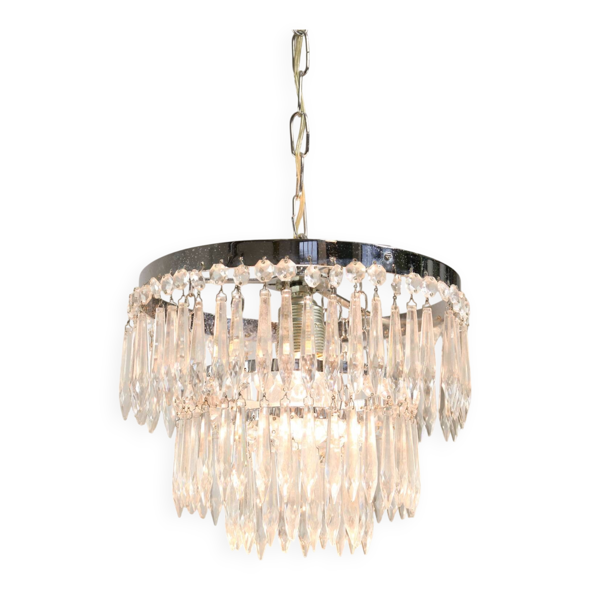 Vintage Italian Crystal & Chrome Chandelier, 1970s