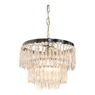 Lustre vintage en cristal et chrome italien, années 1970