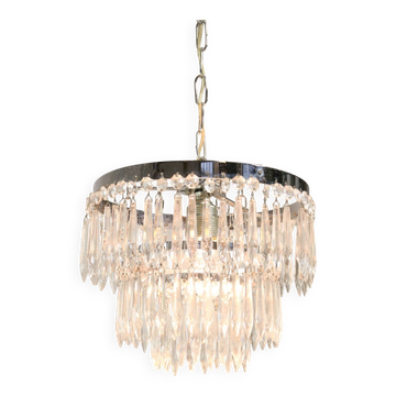 Lustre vintage en cristal et chrome italien, années 1970