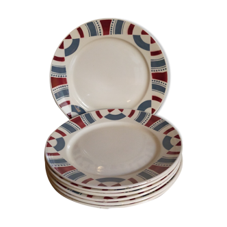 Sept assiettes faïence de Badonviller art-déco