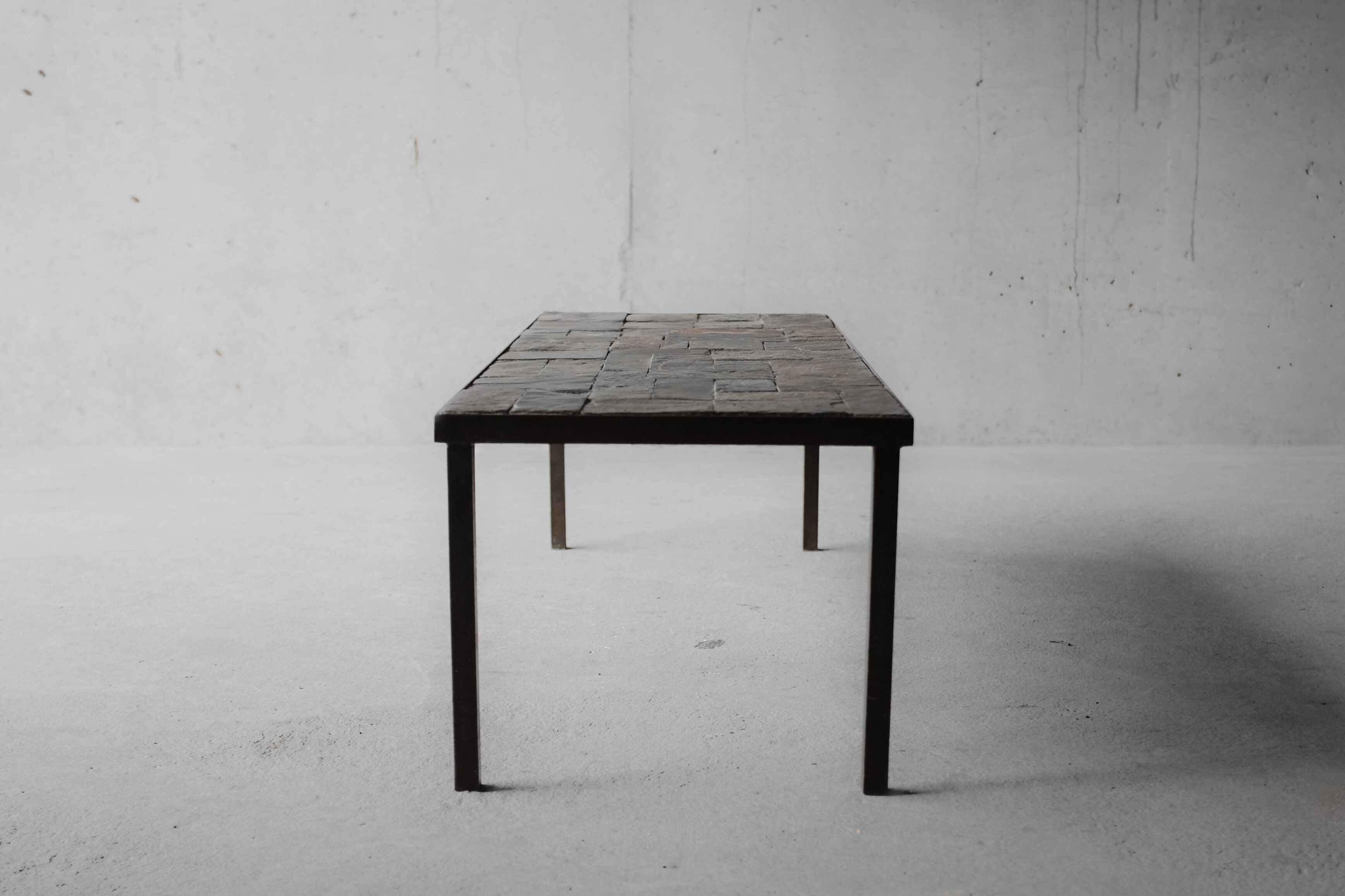 Metal and slate coffee table, circa 1960