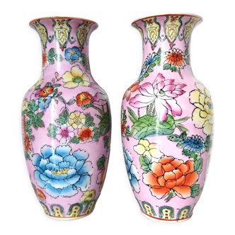 Pair of flowered Chinese vases