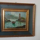 Oil painting Giovanni Bertè 60s/70s river landscape