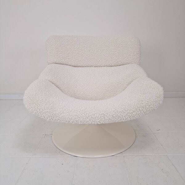 Fauteuil Lounge Artifort F518 restauré par Geoffrey Harcourt en tissu Bouclé,