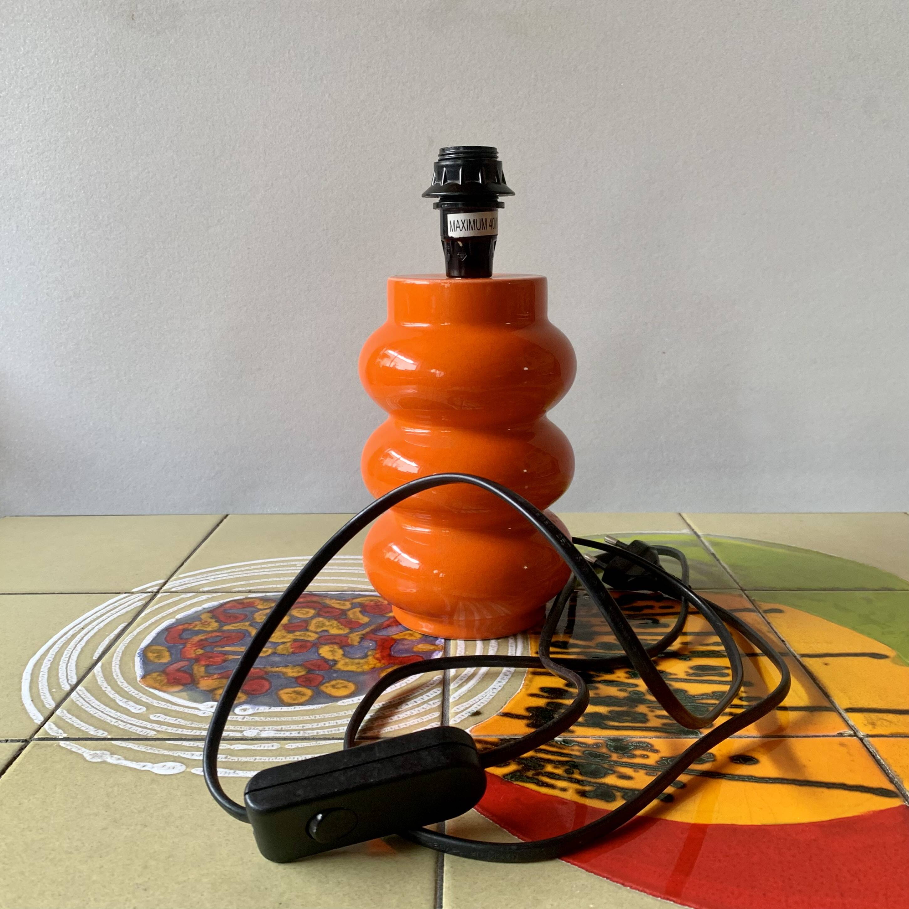 Orange glazed ceramic lamp base - 1970s