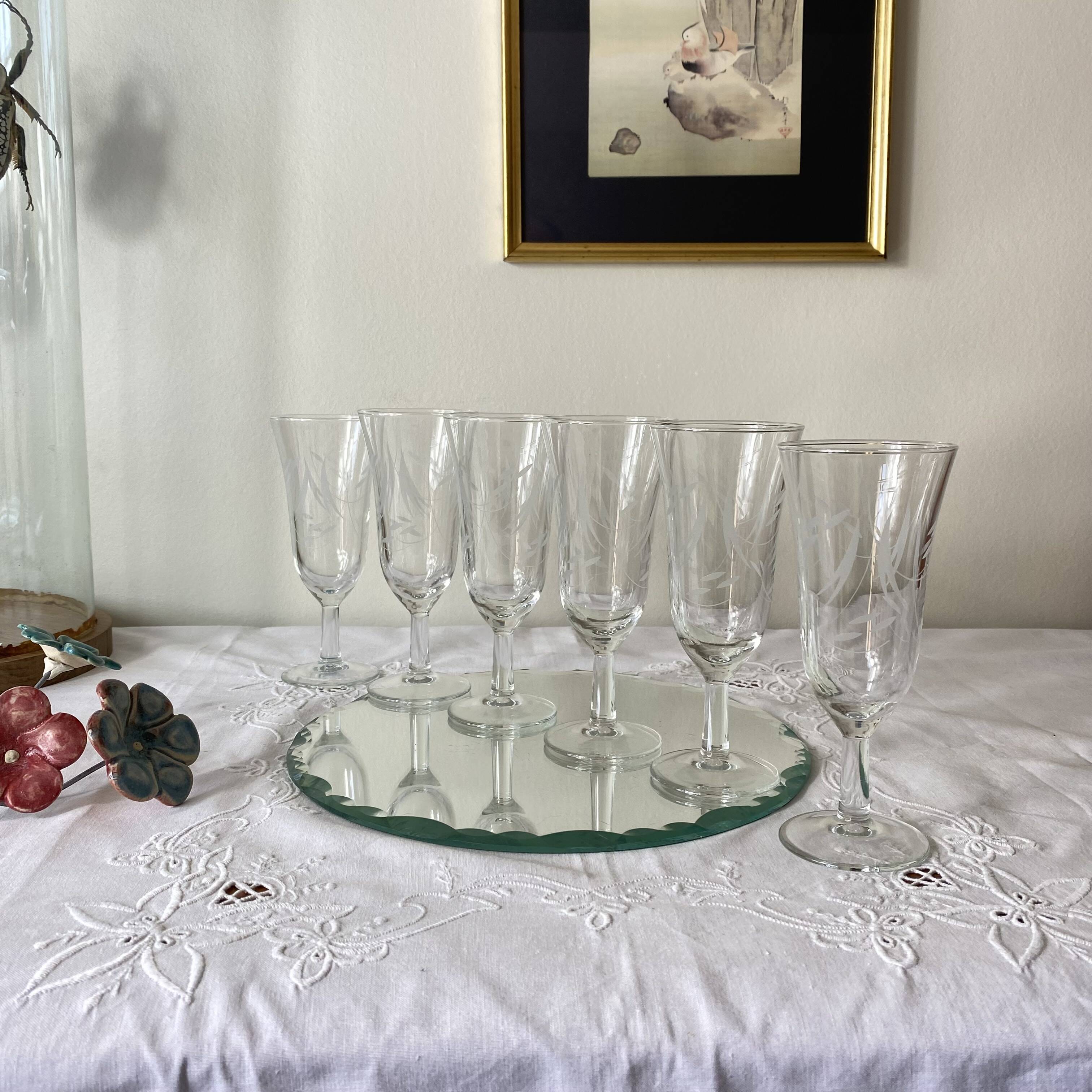 6 engraved antique champagne flutes