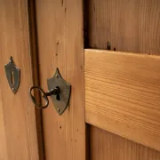 Antique German Pine Wardrobe with Hanging Rail and Shelf, Late 19th Century