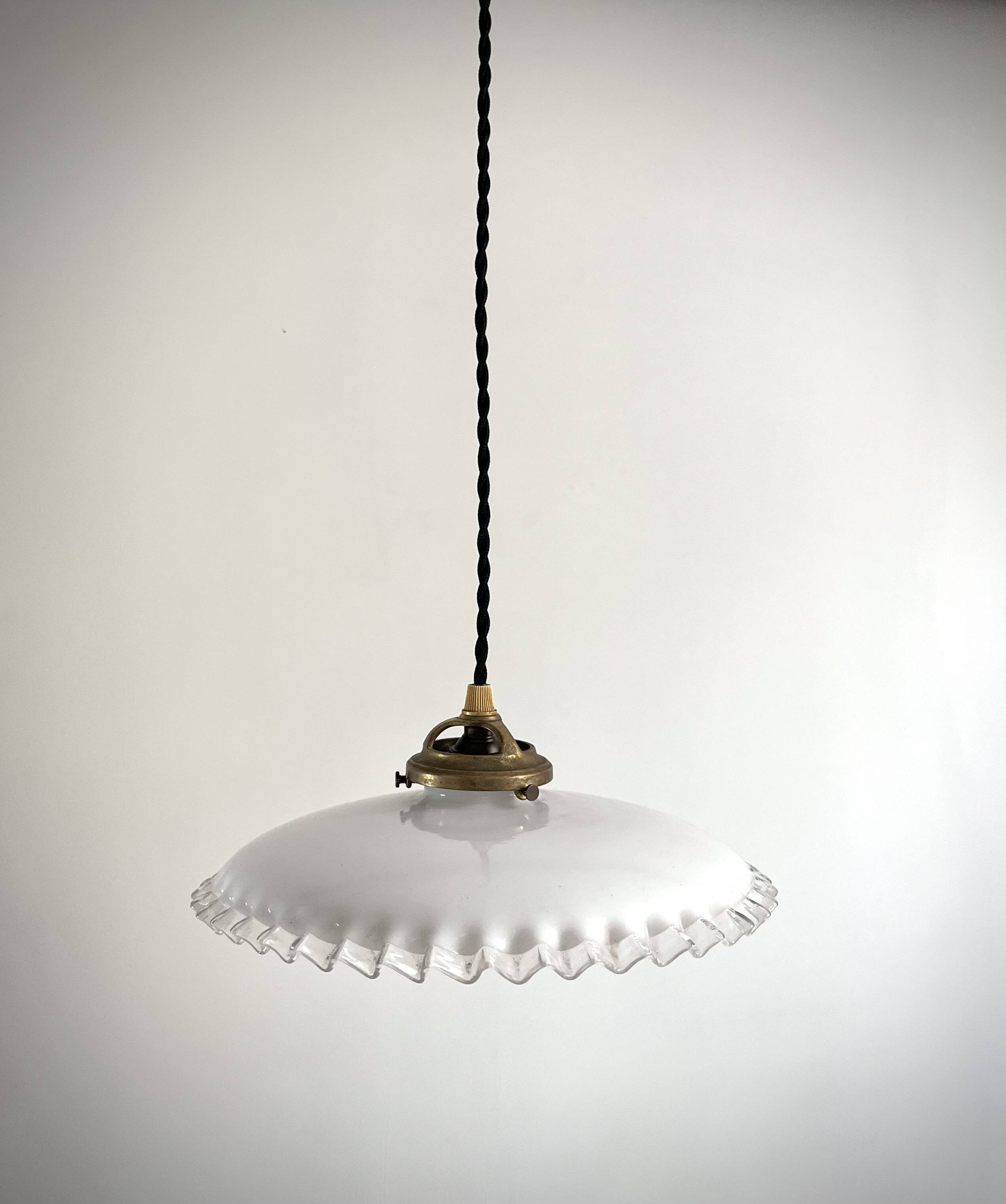 Opaline white lace edges transparent spun glass