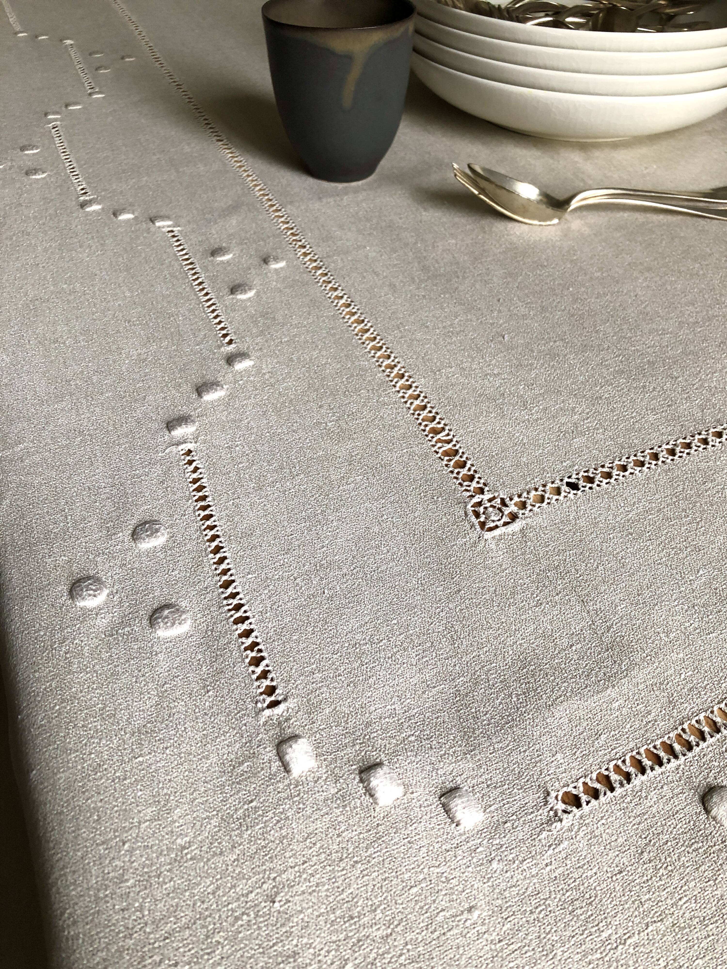 Antique linen tablecloth and whipped cream silk