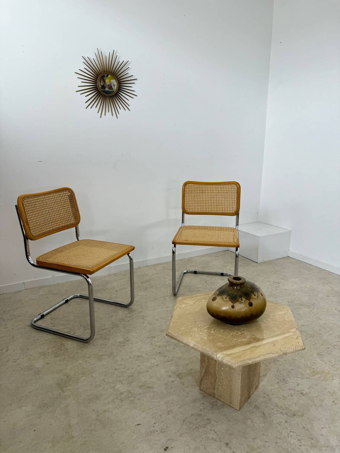 Lot of 2 identical caned chairs Cesca B32 design Marcel Breuer 1970 Made in Italy vintage