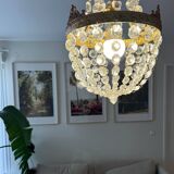 Antique brass and cut glass balloon chandelier