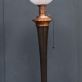 White Mazda opaline lamp on stand in wood and brass