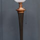 White Mazda opaline lamp on stand in wood and brass